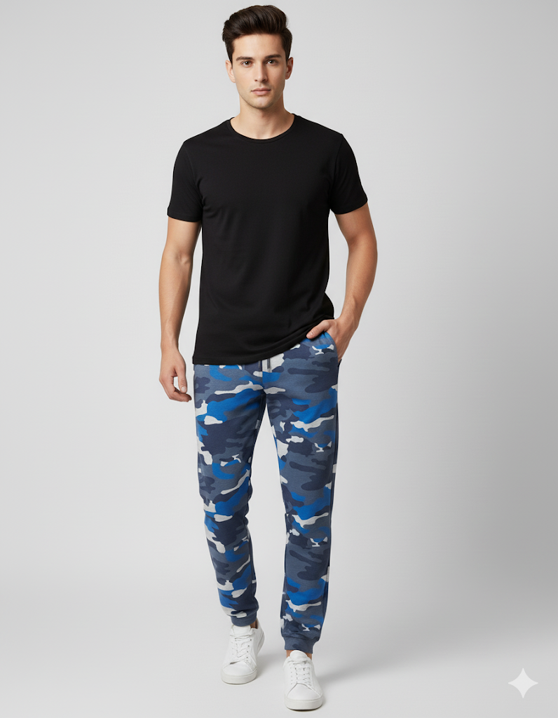 Men's 3 Thread Fleece Trouser Blue Print