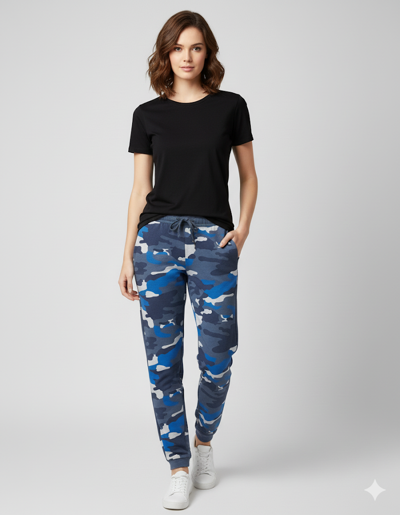 Women's 3 Thread Fleece Trouser Blue camouflage