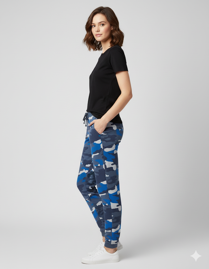 Women's 3 Thread Fleece Trouser Blue camouflage
