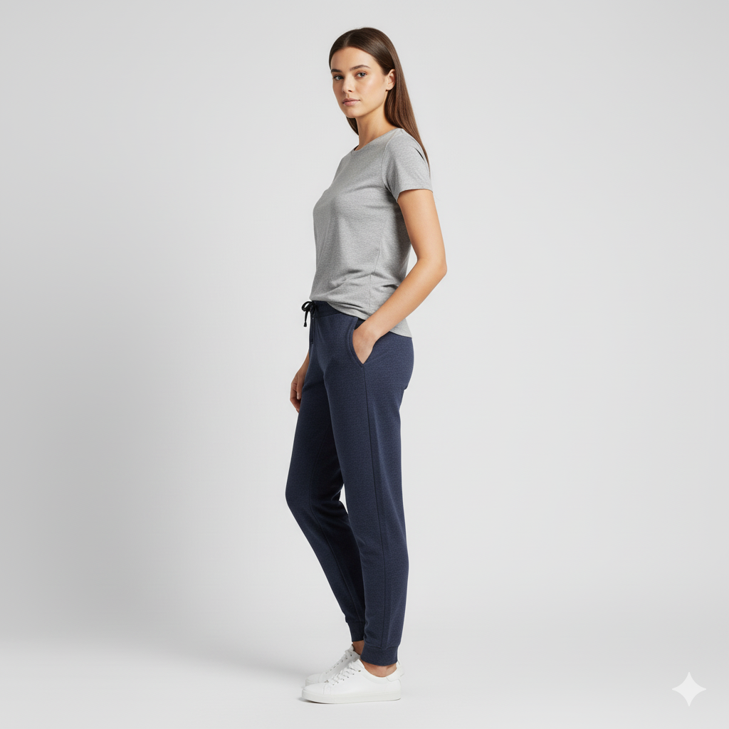 Women's 3 Thread Fleece Trouser Navy Blue Merl