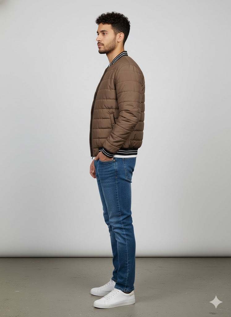 Puffer Jacket With Sleeve Brown