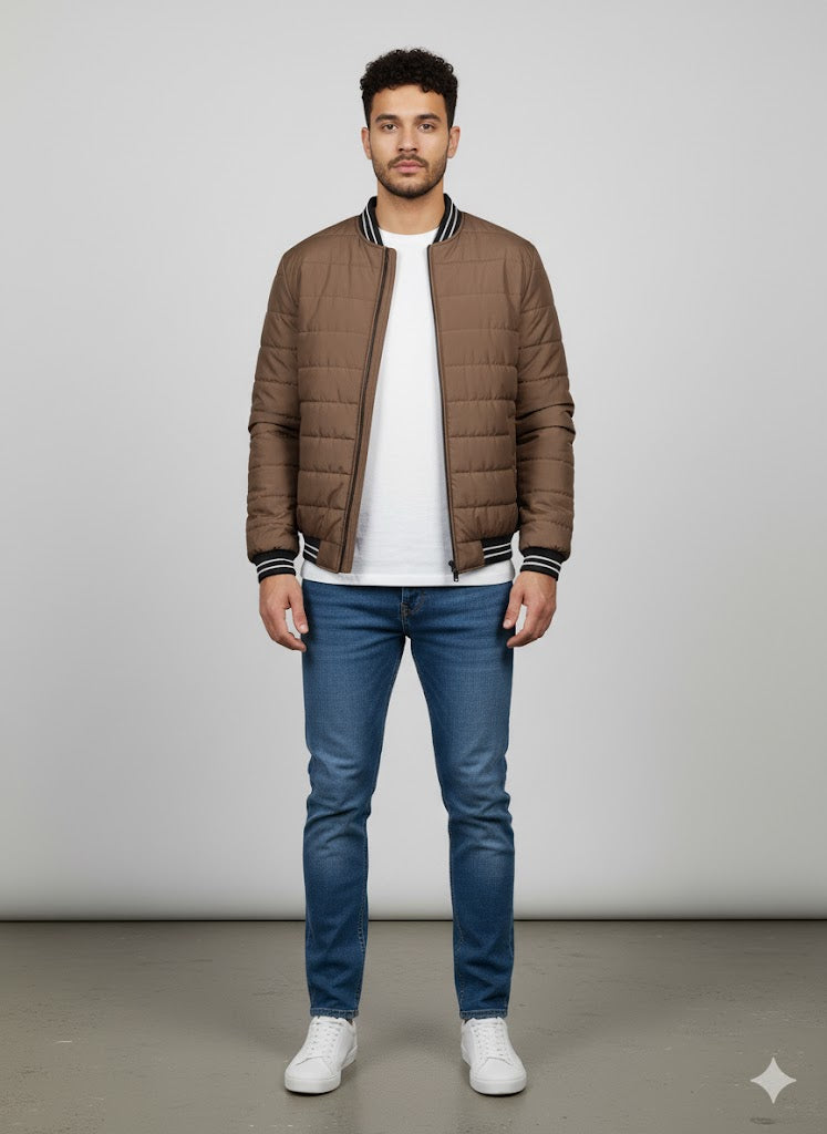 Puffer Jacket With Sleeve Brown