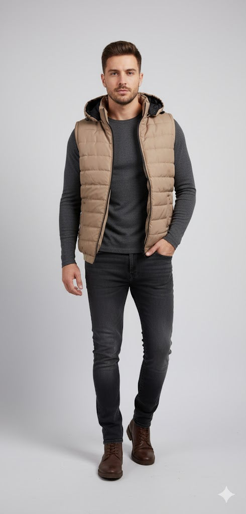 Puffer Jacket Without Sleeves Baige