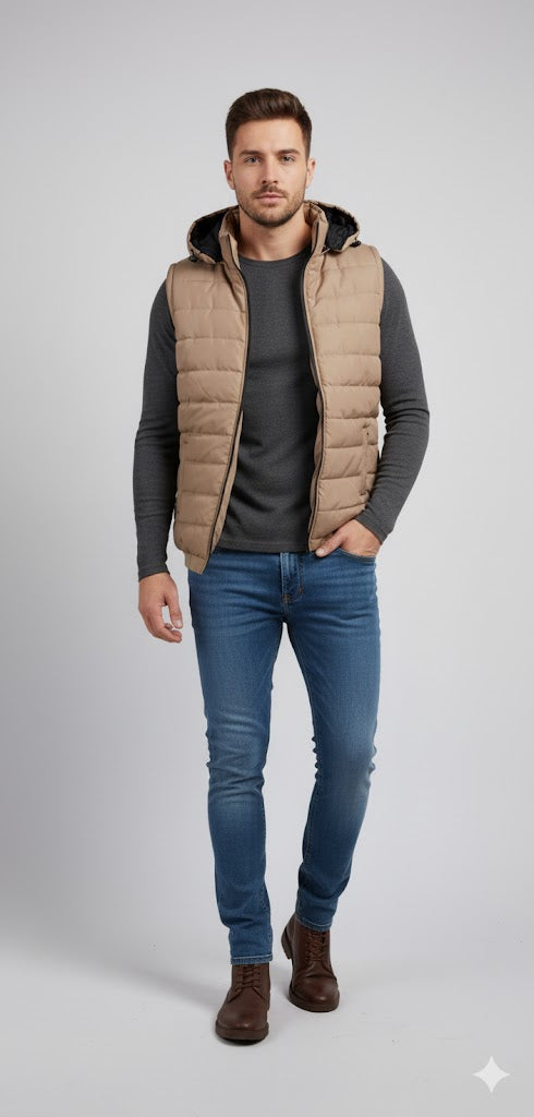 Puffer Jacket Without Sleeves Baige