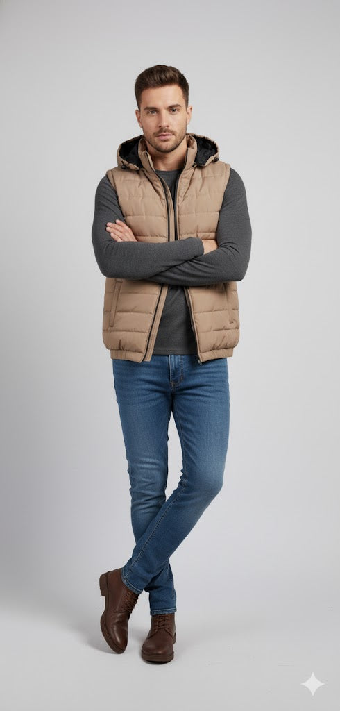 Puffer Jacket Without Sleeves Baige