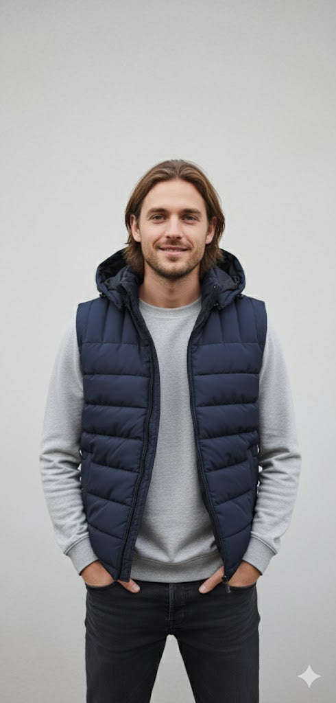 Puffer Jacket Without Sleeves Blue
