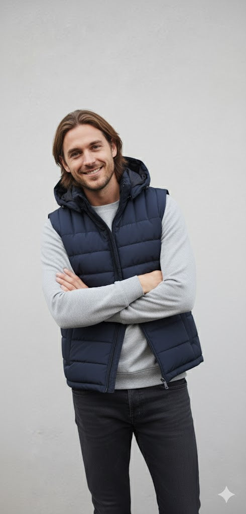 Puffer Jacket Without Sleeves Blue