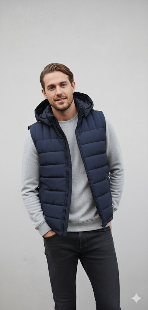 Puffer Jacket Without Sleeves Blue