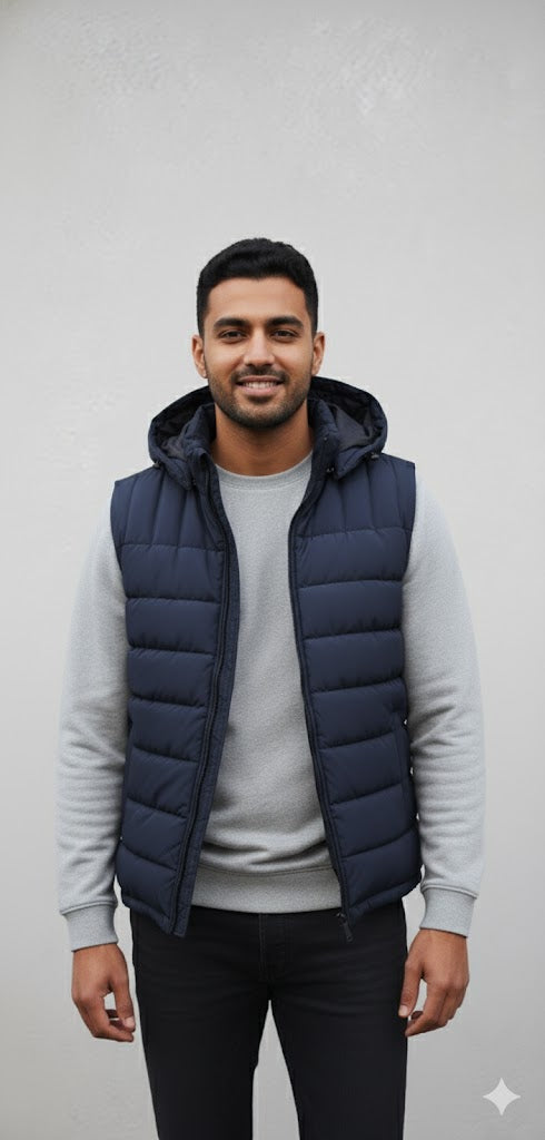 Puffer Jacket Without Sleeves Blue