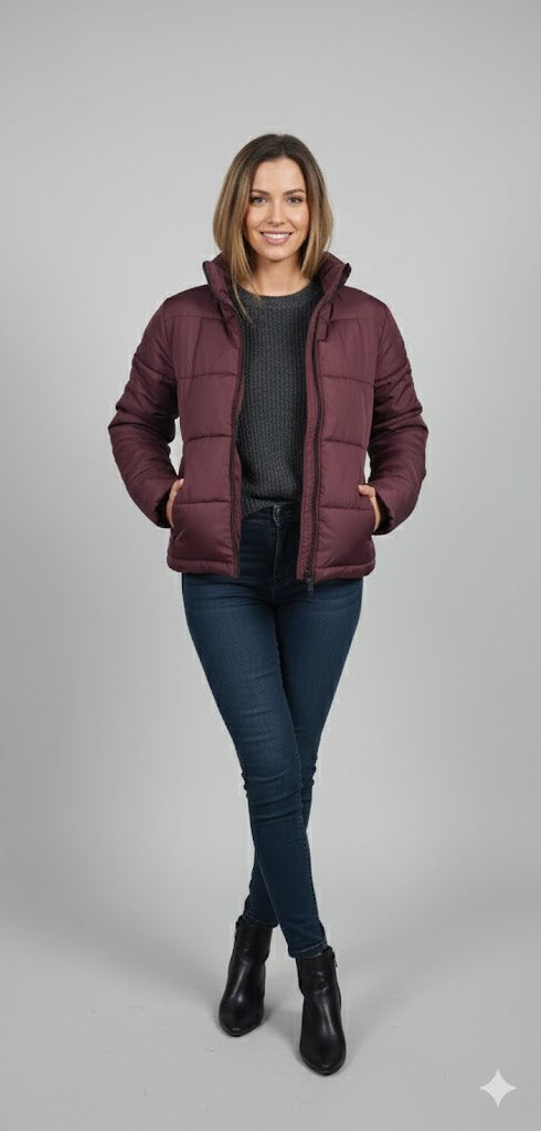 Women' s Puffer Jacket With Sleeves red or maroon