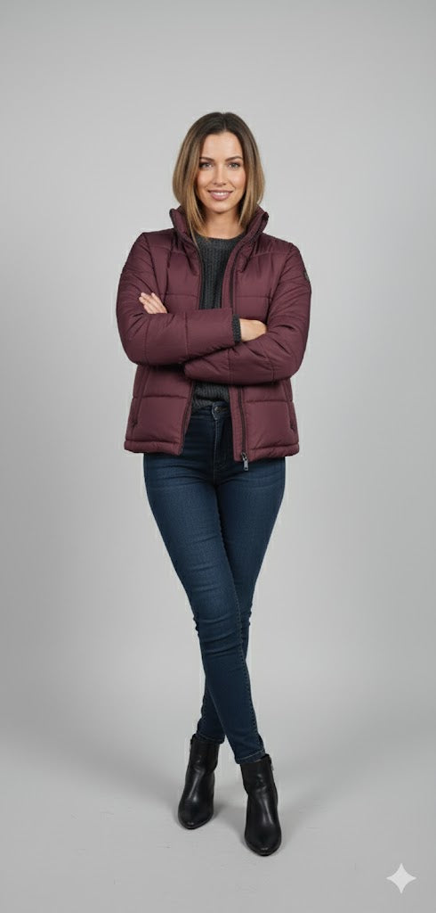 Women' s Puffer Jacket With Sleeves red or maroon