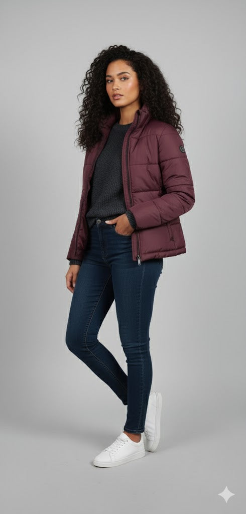 Women' s Puffer Jacket With Sleeves red or maroon