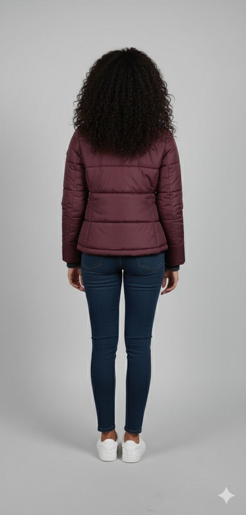 Women' s Puffer Jacket With Sleeves red or maroon