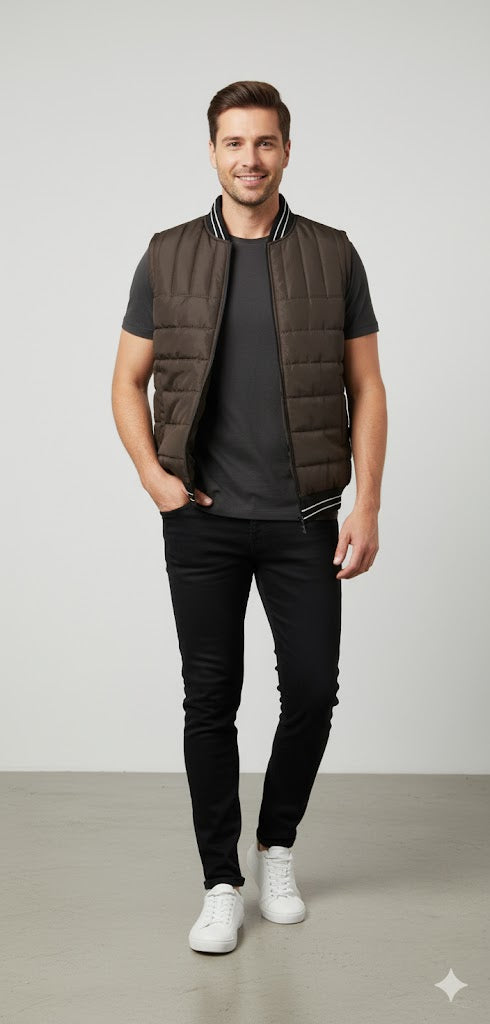 Puffer Jacket Without Sleeves Brown