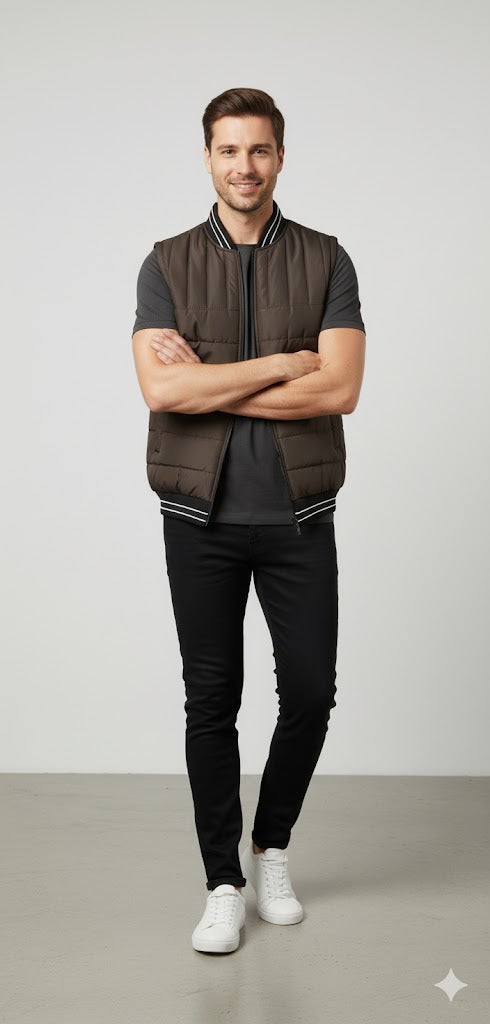 Puffer Jacket Without Sleeves Brown