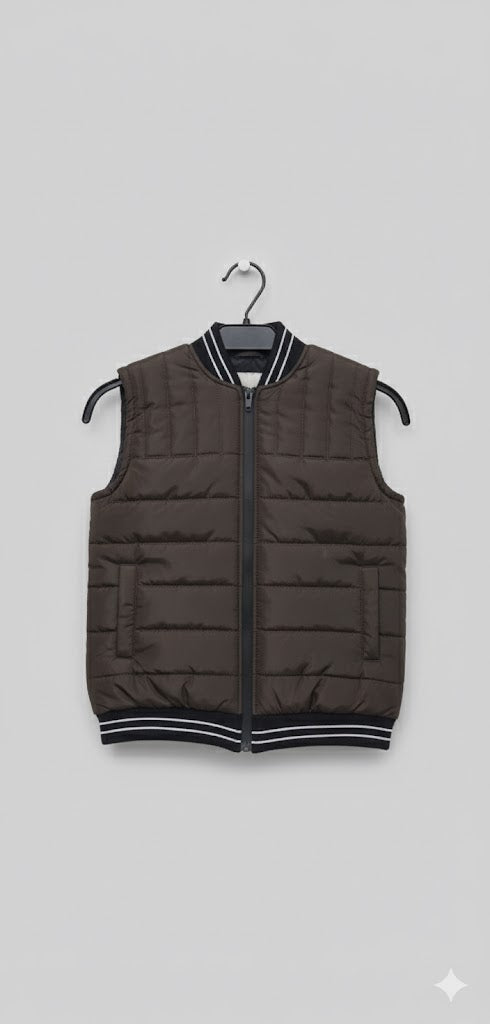 Puffer Jacket Without Sleeves Brown