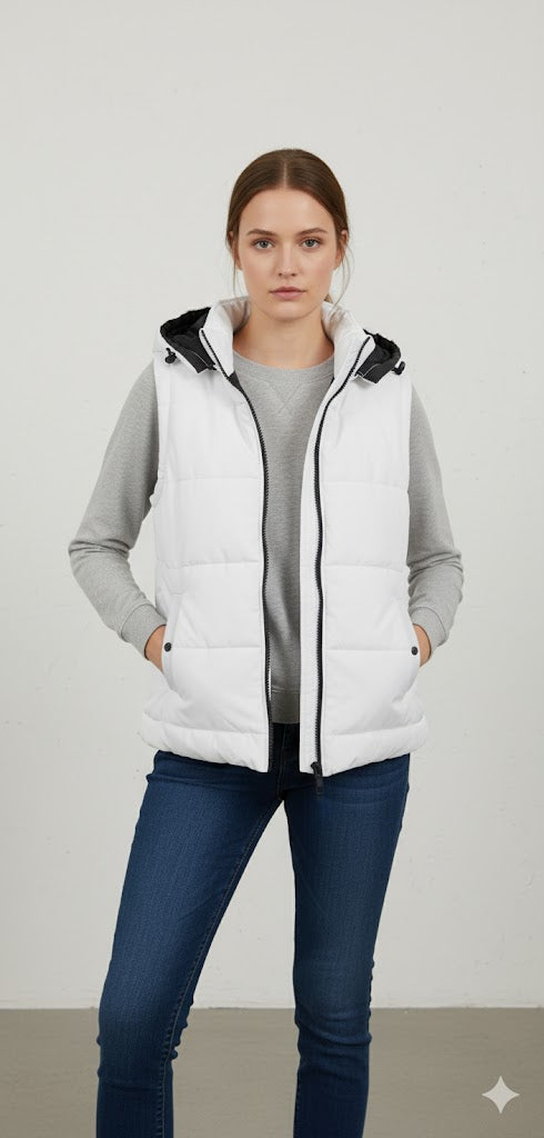 Women' s Puffer Jacket Without Sleeves Off White