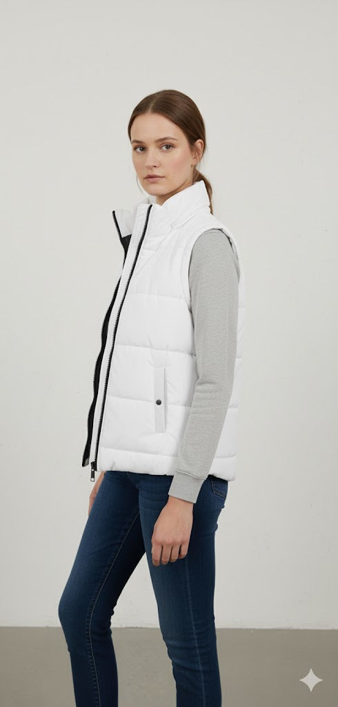 Women' s Puffer Jacket Without Sleeves Off White