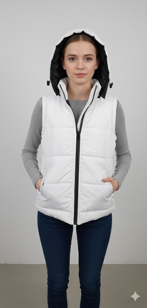 Women' s Puffer Jacket Without Sleeves Off White